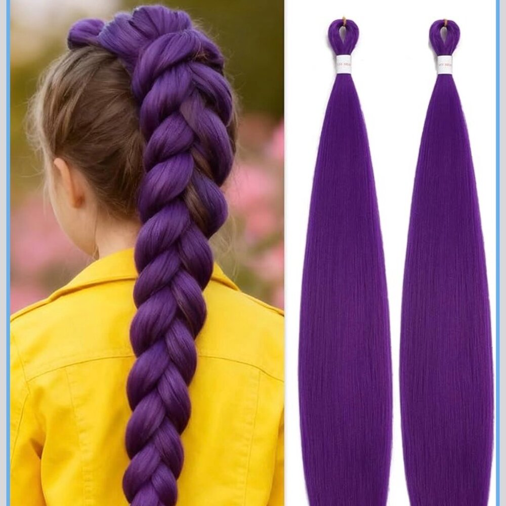 26" Pre-Stretched Purple Braiding Hair Extensions 2 Packs for Adult or Child - Picture 6 of 11
